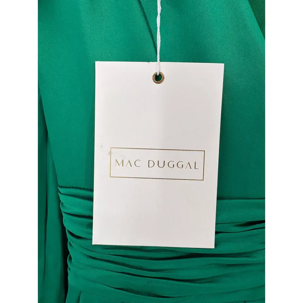 MAC DUGGAL Dress Size 2 NEW Green V Neck Puff Sleeve Emerald - Picture 2 of 6